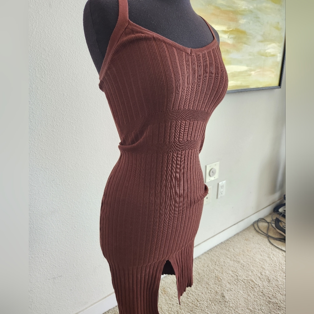 Papermoon ribbed sleeveless brown dress